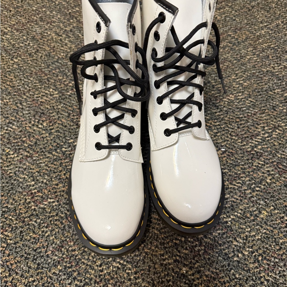 Dr. Martens White Combat Boots with Black Laces